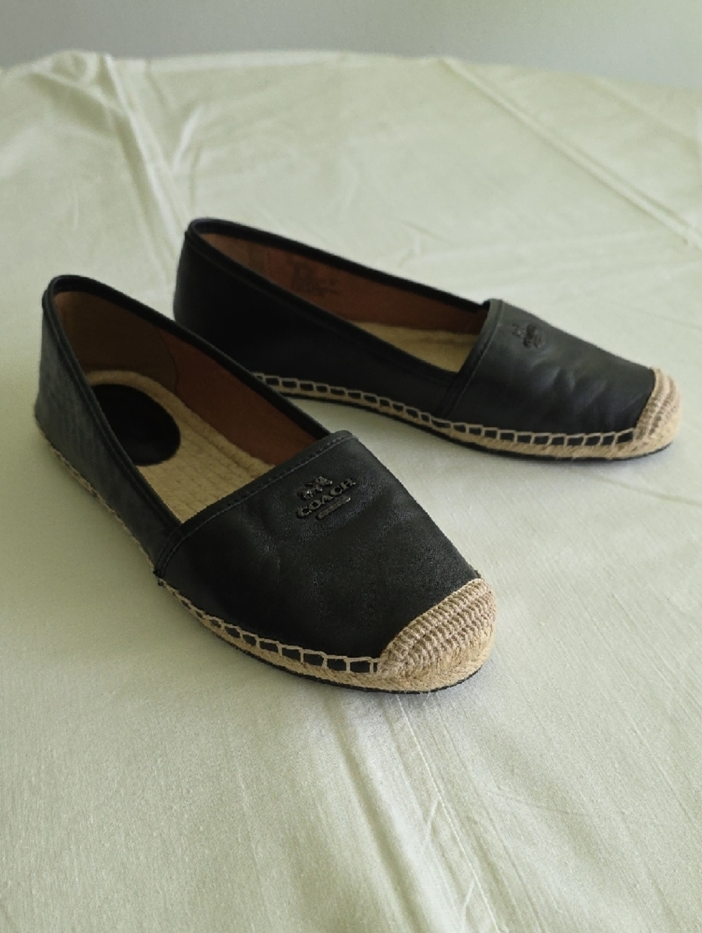 Coach Black Leather Espadrille Flats - Picture 1 of 9